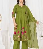 green cotton anarkali kurti pant dupatta set