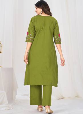 green cotton anarkali kurti pant dupatta set 2