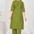 green cotton anarkali kurti pant dupatta set