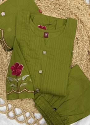 green cotton anarkali kurti pant dupatta set 3
