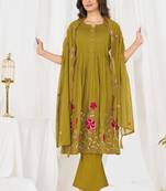 mahendi cotton anarkali kurti pant dupatta set