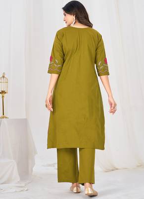 mahendi cotton anarkali kurti pant dupatta set 2