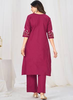 pink cotton anarkali kurti pant dupatta set 2