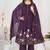 purple cotton anarkali kurti pant dupatta set