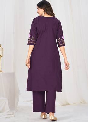 purple cotton anarkali kurti pant dupatta set 2