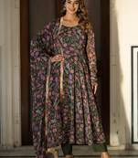 Floral Printed Round Neck Long Sleeves Anarkali Kurta with Trousers & Dupatta