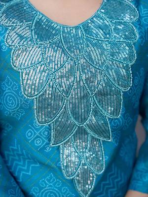 Bandhani Printed Sequinned Round Neck Kurta with Trousers & Dupatta 2