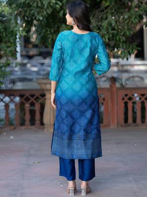 Bandhani Printed Sequinned Round Neck Kurta with Trousers & Dupatta 4