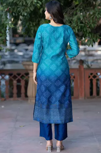 Bandhani Printed Sequinned Round Neck Kurta with Trousers & Dupatta