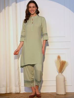 Band Collar Straight Kurta With Palazzos 1