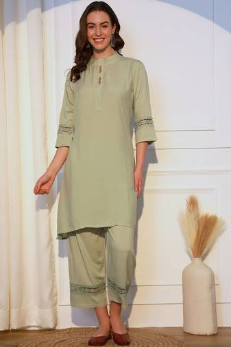 Band Collar Straight Kurta With Palazzos