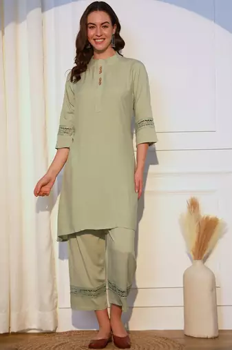 Band Collar Straight Kurta With Palazzos