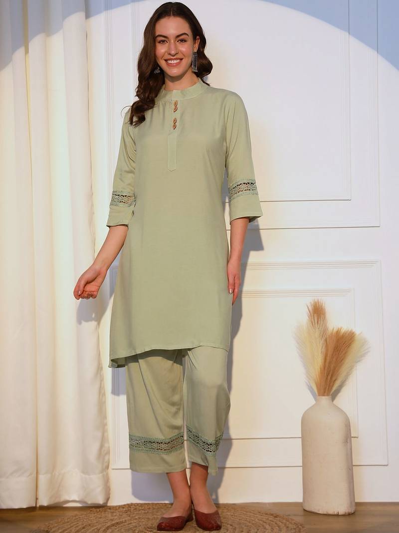 Band Collar Straight Kurta With Palazzos