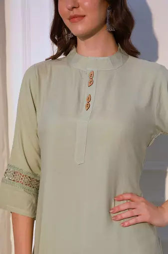 Band Collar Straight Kurta With Palazzos