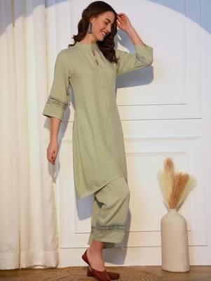 Band Collar Straight Kurta With Palazzos 3