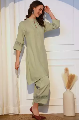 Band Collar Straight Kurta With Palazzos