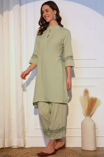 Band Collar Straight Kurta With Palazzos
