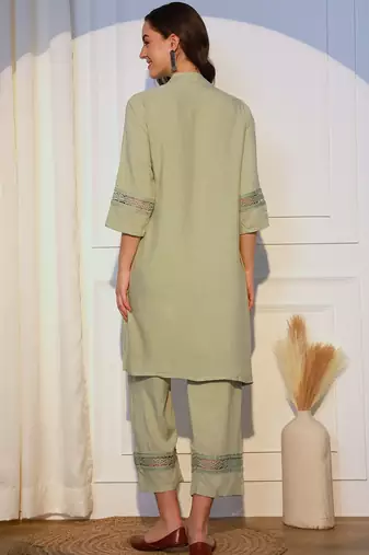 Band Collar Straight Kurta With Palazzos