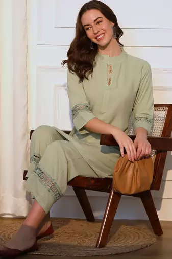 Band Collar Straight Kurta With Palazzos