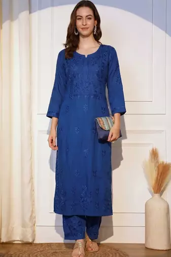 Women Ethnic Motifs Embroidered Regular Thread Work Kurta with Palazzos