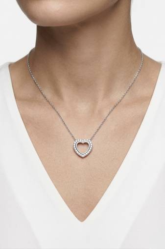 925 Sterling Silver Halo CZ Heart Pendant Necklace Set  for Women 
