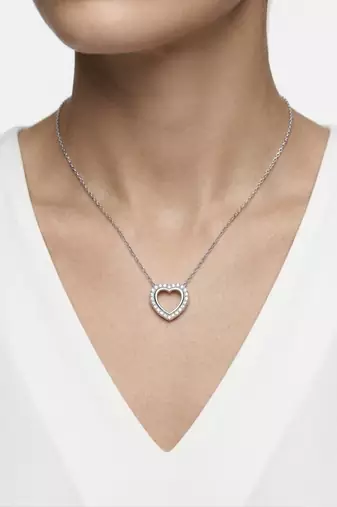925 Sterling Silver Halo CZ Heart Pendant Necklace Set  for Women 
