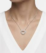 925 Sterling Silver Halo CZ Heart Pendant Necklace Set  for Women 