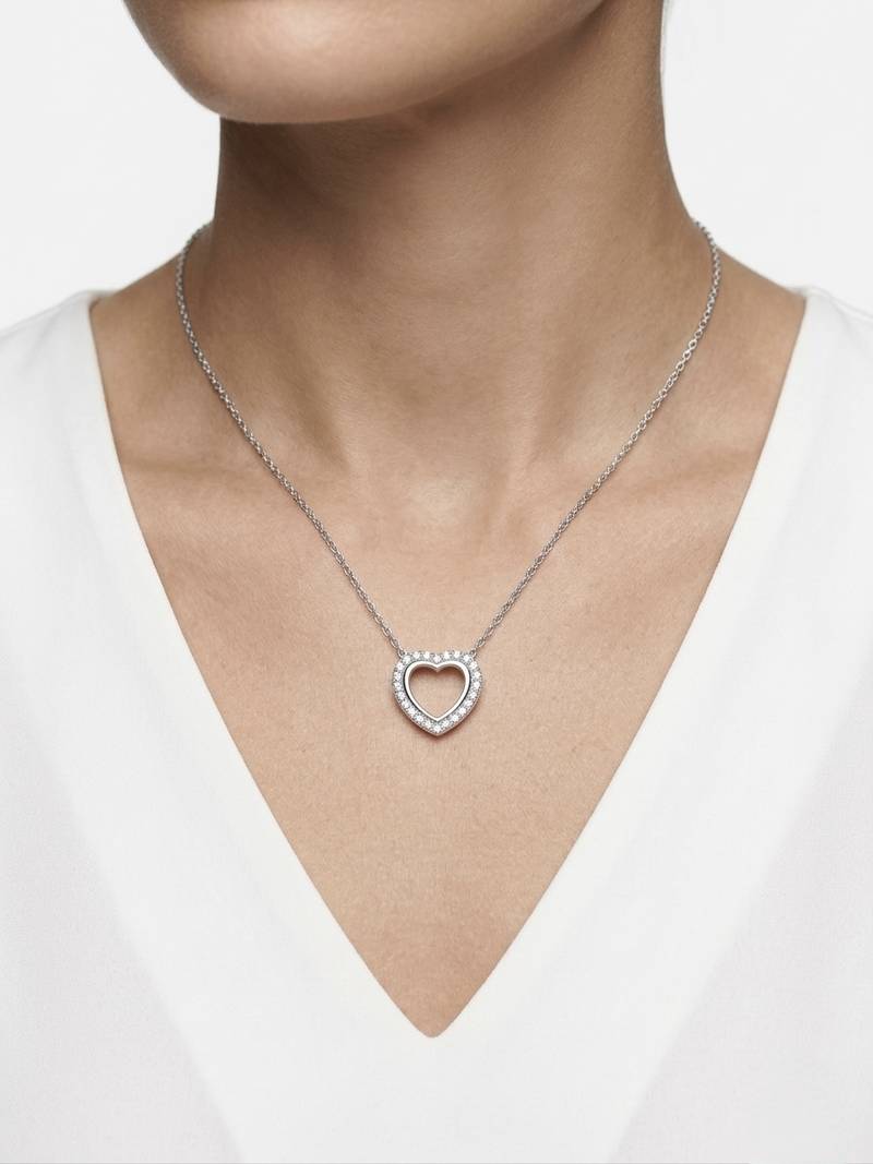 925 Sterling Silver Halo CZ Heart Pendant Necklace Set  for Women 