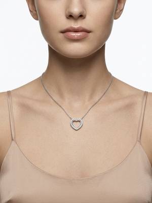 925 Sterling Silver Halo CZ Heart Pendant Necklace Set  for Women  2
