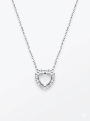 925 Sterling Silver Halo CZ Heart Pendant Necklace Set  for Women  3