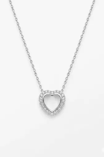925 Sterling Silver Halo CZ Heart Pendant Necklace Set  for Women 
