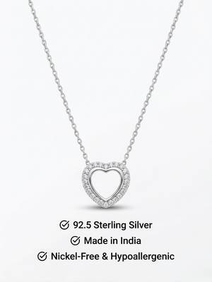 925 Sterling Silver Halo CZ Heart Pendant Necklace Set  for Women  4