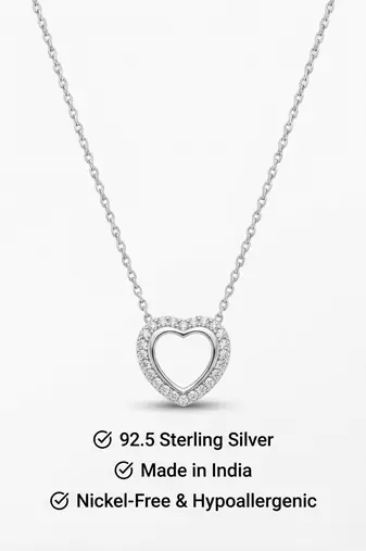 925 Sterling Silver Halo CZ Heart Pendant Necklace Set  for Women 