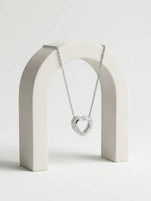925 Sterling Silver Halo CZ Heart Pendant Necklace Set  for Women  5