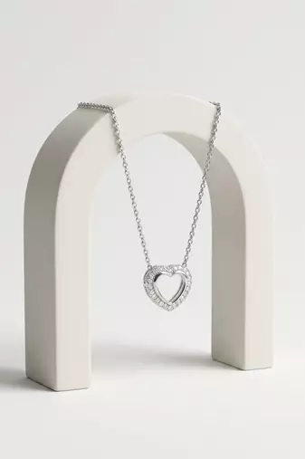 925 Sterling Silver Halo CZ Heart Pendant Necklace Set  for Women 
