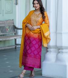 Women Ombre Dyed Regular Thread Work Kurta with Palazzos & With Dupatta
