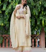 Embroidered Sequinned Georgette Anarkali Kurta with Palazzo and Dupatta