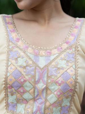 Embroidered Sequinned Georgette Anarkali Kurta with Palazzo and Dupatta 2