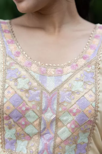 Embroidered Sequinned Georgette Anarkali Kurta with Palazzo and Dupatta