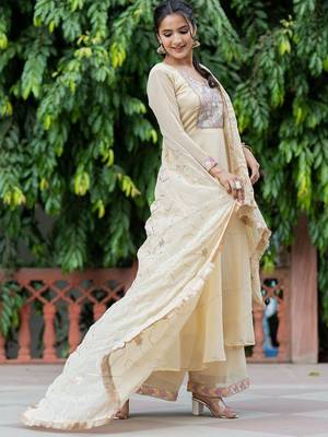Embroidered Sequinned Georgette Anarkali Kurta with Palazzo and Dupatta 3