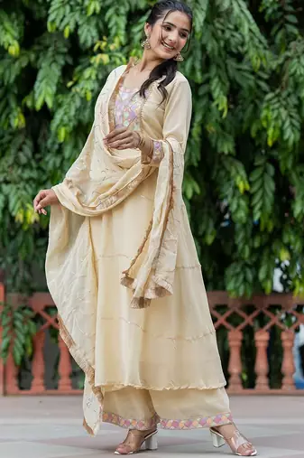 Embroidered Sequinned Georgette Anarkali Kurta with Palazzo and Dupatta