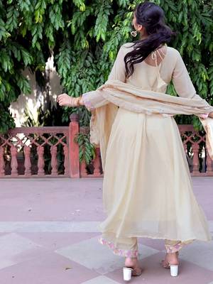 Embroidered Sequinned Georgette Anarkali Kurta with Palazzo and Dupatta 5