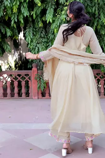 Embroidered Sequinned Georgette Anarkali Kurta with Palazzo and Dupatta