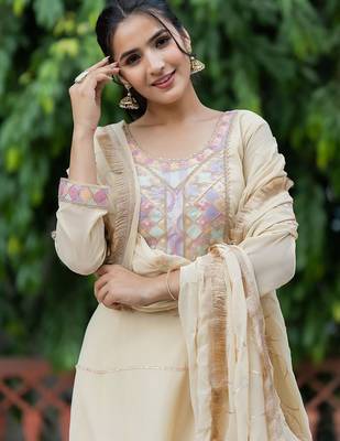 Embroidered Sequinned Georgette Anarkali Kurta with Palazzo and Dupatta 6