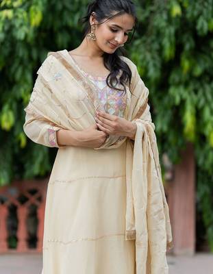 Embroidered Sequinned Georgette Anarkali Kurta with Palazzo and Dupatta 7