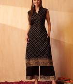 Bandhani Printed Zari V-Neck Sleeveless Straight Kurta With Palazzo