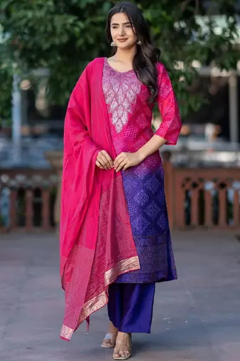 Women Ombre Dyed Regular Thread Work Kurta with Palazzos & With Dupatta