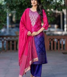Women Ombre Dyed Regular Thread Work Kurta with Palazzos & With Dupatta