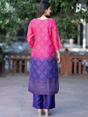 Women Ombre Dyed Regular Thread Work Kurta with Palazzos & With Dupatta 5