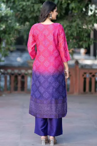 Women Ombre Dyed Regular Thread Work Kurta with Palazzos & With Dupatta